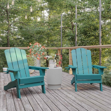 Flash Furniture Blue Adirondack Patio Chairs with Cupholder, 2PK 2-LE-HMP-1044-10-BL-GG
